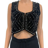 Zara XS velvet rhinestone studded beaded crop top vest TS 3374 Photo 0