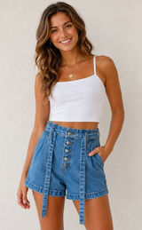 Abercrombie & Fitch Paperbag Denim Shorts Women 24 00 High Rise Y2K Belted Photo 0