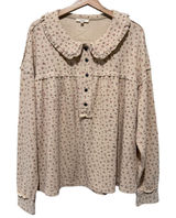 Easel Women Top Sz L Latte Ditsy Floral Knit Thermal Boho Cottage Ruffle Photo 0
