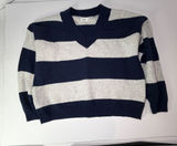 Hollister Women's Navy & Light Gray Wide-Stripe V-Neck Sweater Photo 0