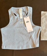 Alo Yoga Ribbed Crop Tank Top Women’s Light Blue Athletic Workout Fitted Racerba Photo 0