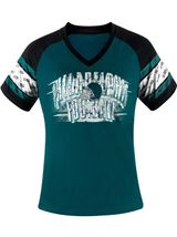 Adult Philadelphia Eagles Teal Football V‑Neck Tee with Black Raglan Sleeves Photo 0