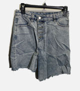 Elephant Women Blue Denim Asymmetrical Raw Hem Mini Skirt‎ Button Fly Size L Photo 0