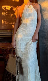 White Halter Backless Draped Maxi Dress Photo 0