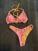 Orange, pink, and yellow Reversible bikini set Orange Photo 0