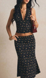 Floral 90’s Black two piece Midi Skirt - Women's New Photo 0