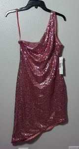 Aqua Womens Pink Sequined Mini One Shoulder Formal Cocktail/ Party Dress S Photo 0