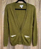 Ann Taylor LOFT Olive Green Sequin Pocket Merino Wool Cardigan Sweater XS Photo 0