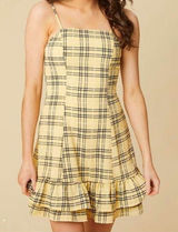 Altar'd State Yellow Plaid Mini Dress Clueless Preppy Y2K Ruffle Hem Photo 0