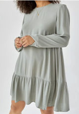 Aritzia Wilfred Lambrusco Mini Dress Dusky Green Long Sleeve Tiered Size Small Photo 0