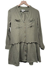 Maeve Anthropologie Dress 4 Green Gauze Button Up Tiered Boho Coastal Cottage Photo 0