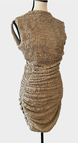 NWT Babyboo Aphrodite Beige Textured Ruched Open Back Mini Dress M Photo 0
