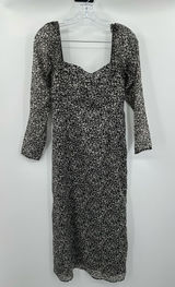 Abercrombie & Fitch NWT Emerson Black/White Chiffon Long Sleeve Midi Dress SZ M Photo 0