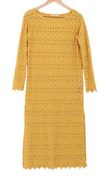 Zara Knit Crochet Midi Dress Womens Size S Mustard Yellow Boho Beachy Cover Up Photo 0