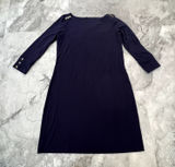Lilly Pulitzer Navy Blue Gold Button Shoulder Long Sleeve Shift Dress XS Photo 0