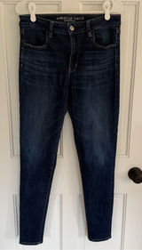 American Eagle Hi-Rise Jegging Dark Wash Stretch Skinny Jeans 12 Long Photo 0