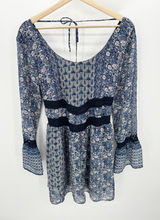 Maurices Dress Women MEDIUM NWT Blue‎ Printed Long Sleeve Tie Back Peasant Mini Photo 0