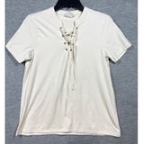 White Crow Womens‎ Shirt Sz M Ivory Faux Suede Lace Up Boho Soft Casual Photo 0