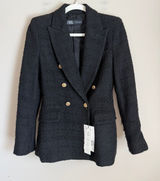 Zara Tweed Tailored Blazer Women Size S Black Double Breasted Gold Button NWT Photo 0