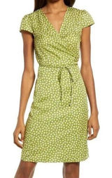 Reformation Zena Jesse Floral Print Wrap Short Sleeve Mini Dress Green Small Photo 0