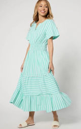 Isaac Mizrahi Live Size S Yarn Dye Striped Poplin Maxi Dress Green White A646863 Photo 0