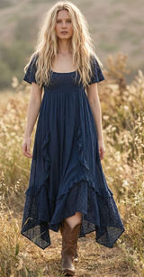 Free People Ethereal Bohemian Bring The Romance Maxi Dress Midnight Blue Large Photo 0