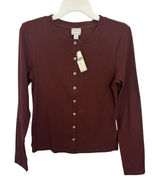 NWT Anthropologie Maeve Burgundy Cotton Blend Fitted Knit Cardigan M Photo 0