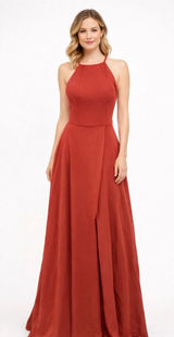 JJ's House‎ Women's Rust Orange/Red/Brown Lace-Up Back A-Line Maxi Dress Size 4 Photo 0
