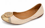 Tory Burch Minnie Womens 8.5 Cap Toe Logo Beige Gold Ballet Flat Slip On Shoe Photo 0