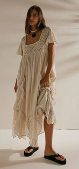 Free People Ethereal Bohemian Bring The Romance Midi Maxi Dress Neutral Medium Photo 0