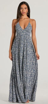 Windsor Blue & White Floral Maxi Dress Size Small‎ Photo 0