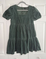 Madewell‎ Corduroy Tiered Babydoll Dress Womens Size 0 Green Puff Sleeve Cotton Photo 0