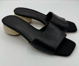 Nordstrom Winona Black Leather Raffia Block Heel Slide Sandals Women’s 6.5 NEW Photo 0