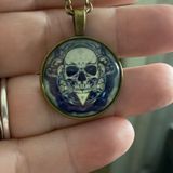 Gothic Skull Pendant Necklace‎ Antique Bronze Chain Dark Fantasy Halloween 18in Photo 0