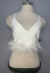 Nasty Gal White Feather-Trim V-Neck Camisole Photo 0