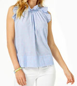 Lilly Pulitzer‎ Kristin Top Bluebell Chambray Neon Pink Clip size M Photo 0