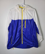 Xersion‎ Wm 1X Windbreaker Jacket Colorblock Blue White Yellow Hooded Full Zip Photo 0