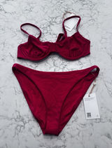 NWT Quince Cherry Red Italian Demi Bikini Top & Low Rise Bottom Set Size Small Photo 0