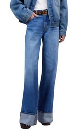 NWT Madewell Superwide Leg Jeans Fannin Wash Rigid Denim Cuffs High Rise Photo 0