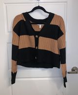 Black and Nude Cropped Striped Sweater Photo 0