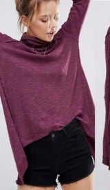 We The Free Free People Split Back Cowl Neck Top Style OB536113 Medium M Purple‎ Photo 0