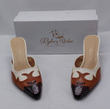 Rylee's Rodeo Western Heels Sz 10 Ivory Brown Pointed Toe Coastal Cowgirl Mules Photo 0