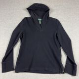Lauren Ralph Lauren Sweater Womens S Black Cotton Hooded V Neck Side Zip Knit Photo 0