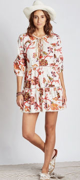 Gianni Bini 3/4 Sleeve Mini Dress‎ Babydoll Tassels Cotton Boho Floral Eyelet XS Photo 0