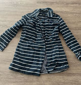 Banana Republic Double Breasted Cotton Trench Coat Womens MP Navy White Striped Photo 0