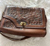 VTG Hand Tooled Leather Purse Hand Bag Brown Floral SouthWestern Beautiful Photo 0