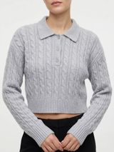 Aritzia Sunday Best Rosebud Polo Sweater S Gray Wool Cable Knit Cropped Photo 0