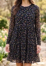 AFRM Mesh Tiered‎ Babydoll Floral Mini Dress Small Photo 0