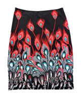 White Mark Womens Pencil Skirt Peacock Feather Print Stretch‎ Zip Y2K Medium Red Photo 0