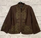 Silkland Blazer Jacket Womens XL Embroidered Paisley Brown Green Lined Silk Photo 0
